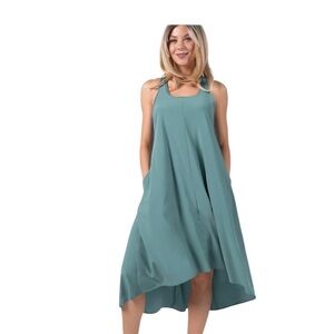 HALARA sz M Blue Breezeful Racerback Side Pocket High Lo Flowy Midi Casual Dress